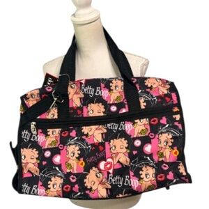 Betty Boop Bag Black Pink Biker Babe Shoulderbag duffle weekend bottom feet NWT